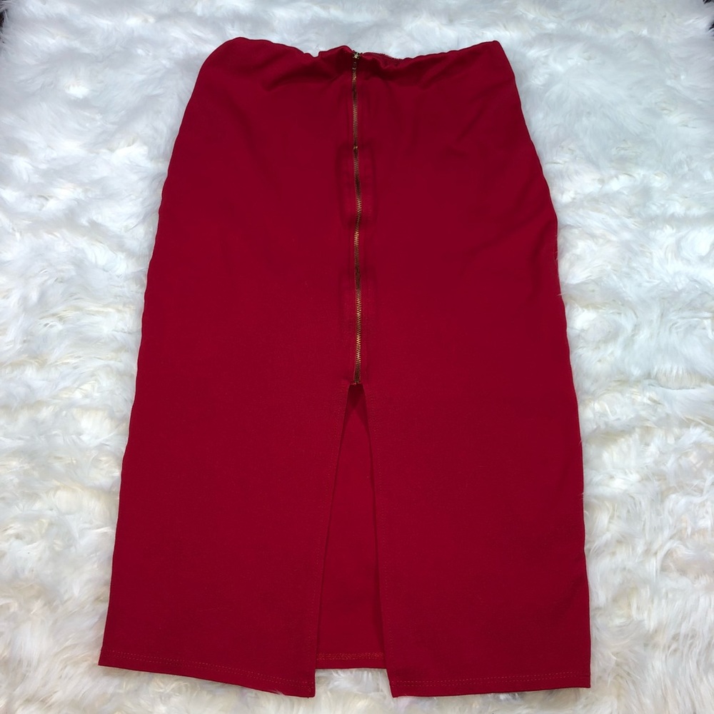 Papermoon Red Medium Pencil Skirt Front Zipper